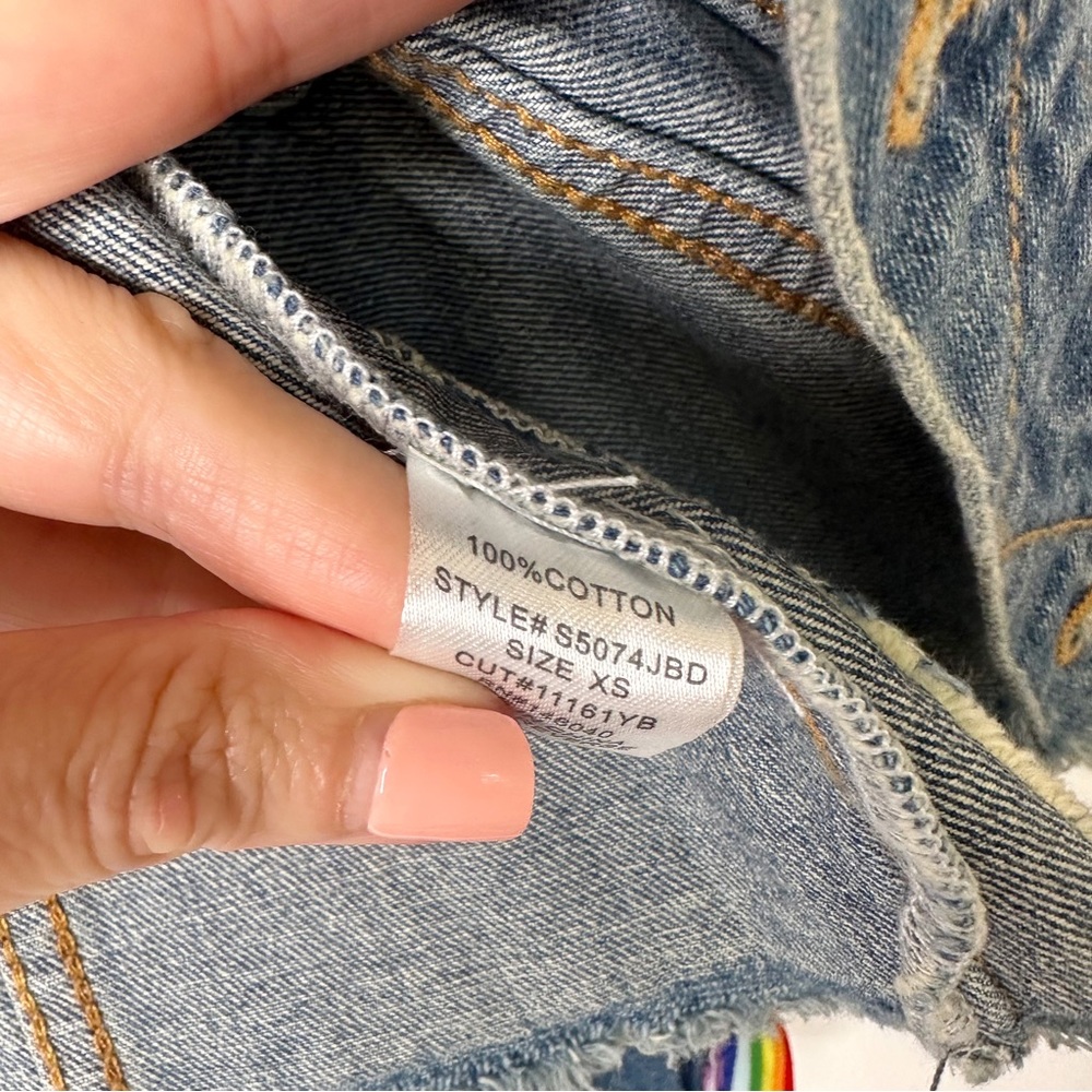 Sunset & Spring Bloomingdales Rainbow Ruffle Denim Jacket XS - Picture 5 of 5